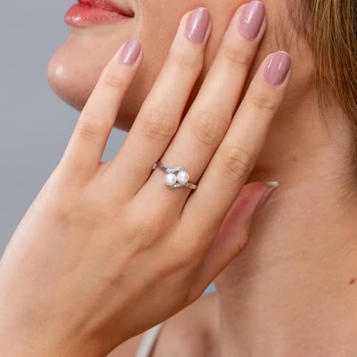 Angara Freshwater Pearl Ring for Women | Round Freshwater Cultured Pearl Diamond Two Stone Ring in 14K Solid Gold/Platinum | June Birthday, Anniversary, Gemstone Jewellery Gift4