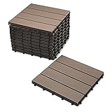 SAM Terrassen-Gartenfliesen WPC Kunststoff, 11er Set für 1 m², Farbe Schoko, klick-Fliese, Bodenbelag mit Drainage