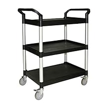 Thunder Group PLBC3316B Bus Cart, 33-1/2" x 16-1/8" x 37", 176 lb. Load Capacity, 3-Tier Shelving, Open Design, 2 Handles, 4 Swivel casters 2 with Brakes, Plastic, Black, KD