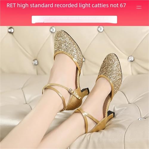 Women's Latin Dance Shoes Women Dance Shoes Square Latin Mid-high Heels Social Soft Sole Dance Shoes for Latin, Salsa, Samba, Chacha(5.5cm Silver Rubber Sole,40)3
