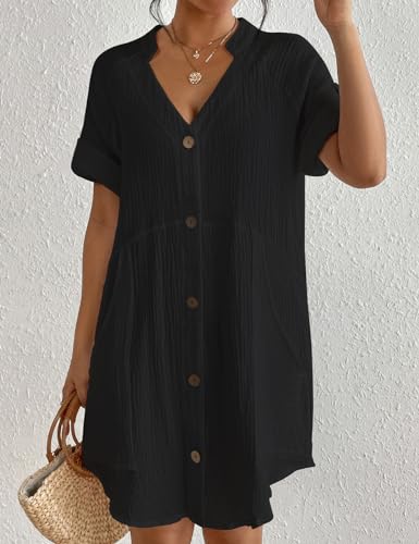 Bsubseach Beach Cover Up for Women Button Down Tunic Dress V Neck Swimsuit Bikini Coverups Casual Summer Outfits - Image 4
