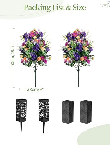 Artificial Cemetery Flowers for Grave: Memorial Day Flowers for Cemetery - Outdoor Grave Decorations - 2 Pcs Purple Violet Mums Bouquets with Vases image 8