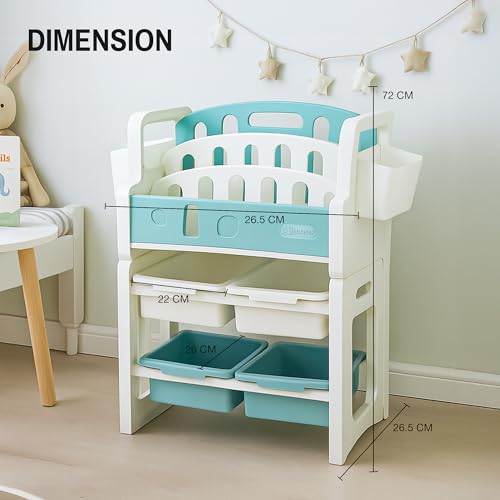 Image of BAYBEE Multipurpose Storage Rack for Kids | Toy Organizer & Bookshelf for Toddlers | Compact Storage Shelf for Toys, Stationery, Art Supplies | Detachable Book Rack with Rounded Corners (Green)