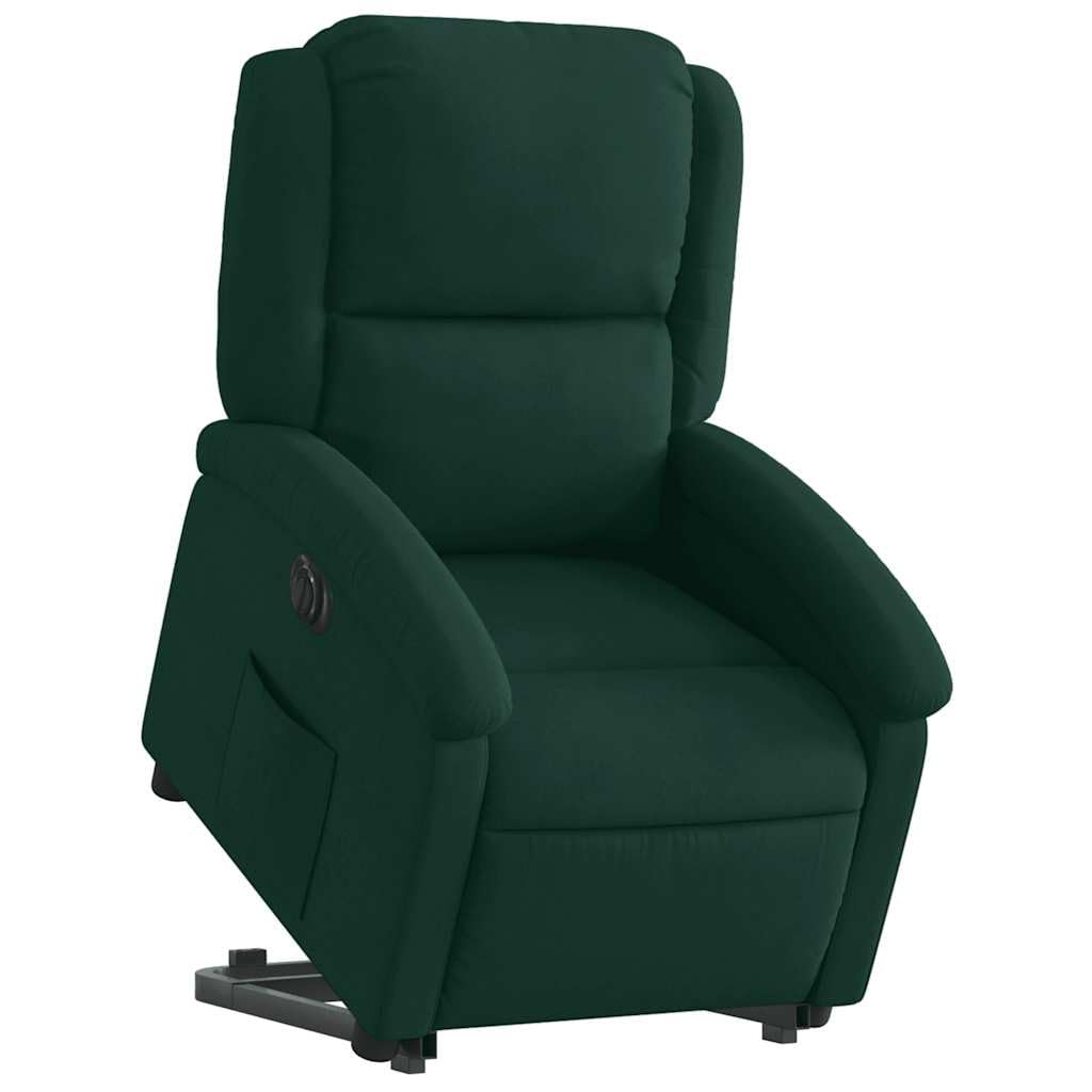Sillón elevador eléctrico reclinable de terciopelo verde oscuro con función de elevación e inclinación para un asiento cómodo y estable, motor silencioso y marco robusto