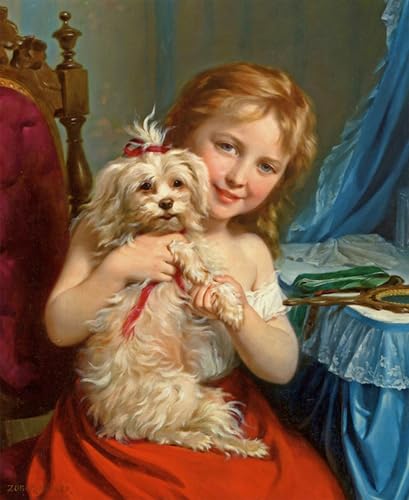Tableau Jeune fille au bichon frisé Fritz Zuber-buhler affiche impression d'art toile 60x90