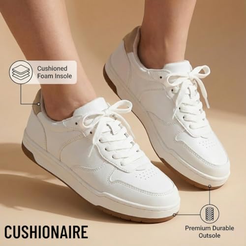 Image of CUSHIONAIRE Serve Casual Walking Sneakers for Women, Lace Up Tennis Shoes with Memory Foam and Gum Rubber Sole, Wide Width Available