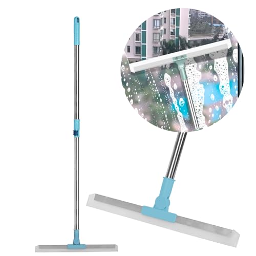 Image of ZURENI Magic Broom Silicone Floor Wiper with Stainless Steel Extendable Handle Rotating Squeegee Adjustable Sweeper for Tile Marble Bathroom Kitchen Glass & Window Cleaning (Pack of 1, Multicolour)