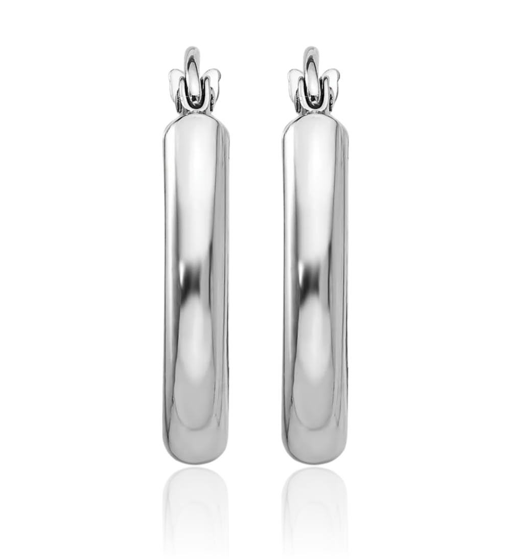 14K White Gold Polished Small Oval Hoop Earrings 2.75mm Tubing Snap Back For Women Everyday Gift