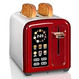 SEEDEEM Toaster 2 Slice, Full Touch Control Stainless Toaster, LCD Display, 50% Faster Heating Speed, 6 Bread Type, 7 Shade Setting, 1.5''Wide Slots, Removable Crumb Tray, 1350W, Dark Cherry