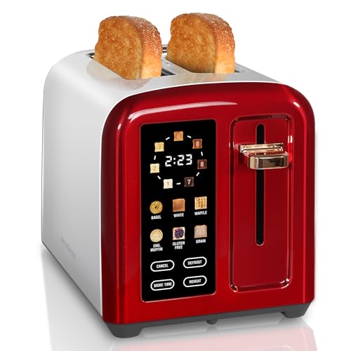 Image of SEEDEEM Toaster 2 Slice, Full Touch Control Stainless Toaster, LCD Display, 50% Faster Heating Speed, 6 Bread Type, 7 Shade Setting, 1.5''Wide Slots, Removable Crumb Tray, 1350W, Dark Cherry