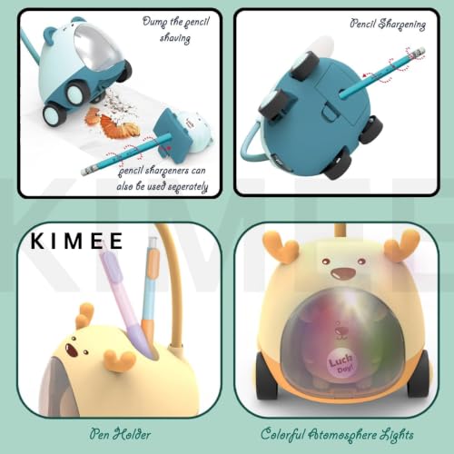 Image of KIMEE Cartoon Desk Lamp with Pen Holder and Pencil Sharpener - Cute Animal LED Table Light, Rechargeable Bedside Night Lamp, Flexible Eye Protection Study Reading Light for Students Kids, Multicolor