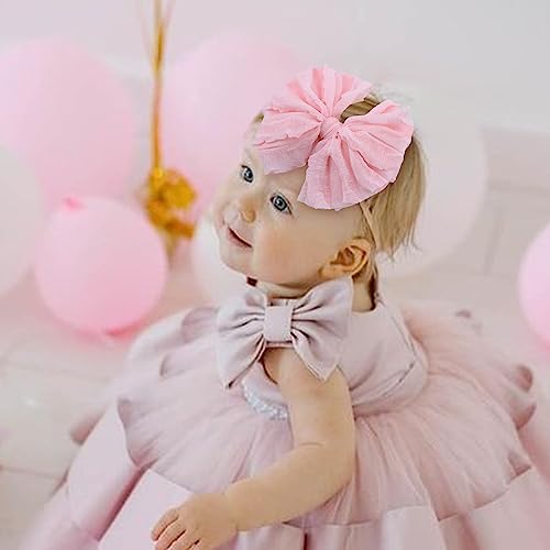 YanJie Baby Girl Bows Nylon Lace Baby Headbands Handmade Soft Elastics Newborn Bows Ruffled Big Bow Hair Accessories for Infant Baby Toddlers Girls Black White Beige Red Pink Blue4