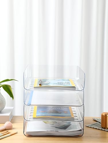 4-stöckige Ablagekorb für A4, Dokumentenablage aus PET Kunststoff, Briefkorb, Briefablage Organizer (Transparente)