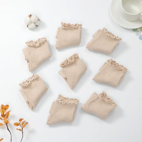 Image of 8 Pairs Cute Ruffle Frilly Ankle Socks Women, Lace Lettuce Socks