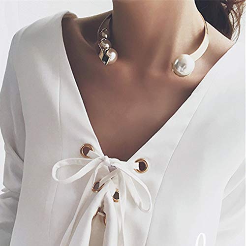 NOLOGO Hytx-mhp Elegant Simple Gold Open Cuff Choker Necklace Pearl End Women Collar Necklace 2L5002