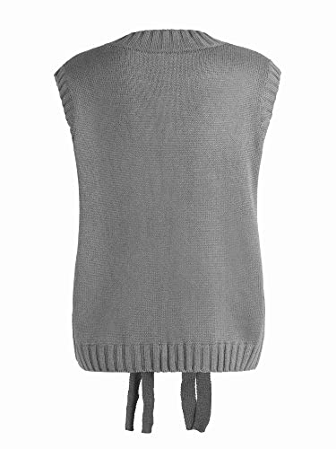 Zaful Women's Oversized V Neck Pullover Sweater Vest Sleeveless Cable Knit Drawstrings Casual Loose Tank Tops Sweaters(Gray, S) #TOP1