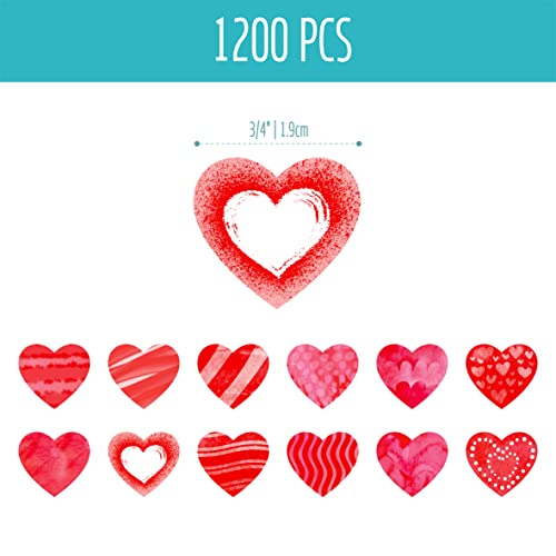 1200 Pcs Red Heart-Shaped Sticker, 12 Designs Self-Adhesive Labels With Perforation Line In Roll For Valentine's Day, Blood Drives, Teachers & Classrooms, Award Charts, Bookmarks (3/4" Each) #TOP1