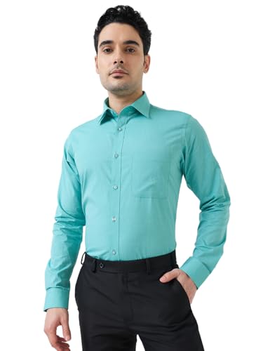 Image of Raymond Men Slim Fit Fil-A-Fil Pattern Pure Cotton Semi Cutaway Collar Full Sleeve Formal Shirt