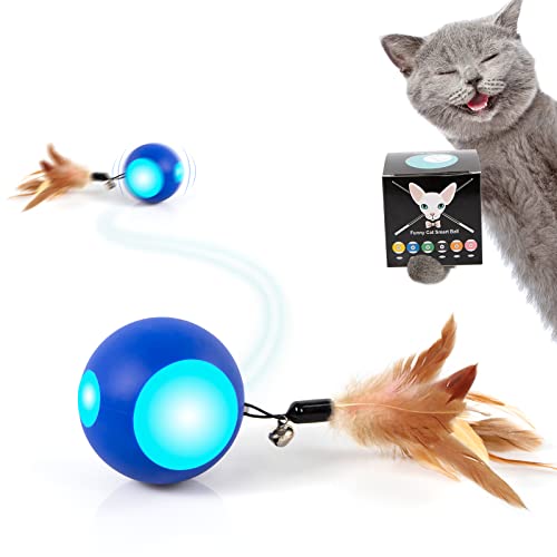  Interactive Automated Cat Toys Ball For Indoor Cats Kitten Feather Toys Hanging With Small Bell,Electric Robot Cat Moving Toy Balls For Training Exercise For Cat Blue #TOP5