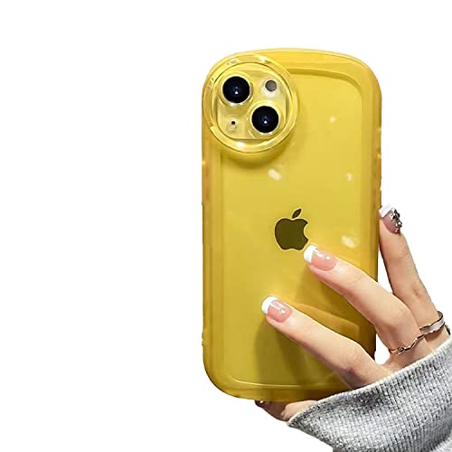Coque iPhone 14 jaune silicone liquide pour le sport et extérieur