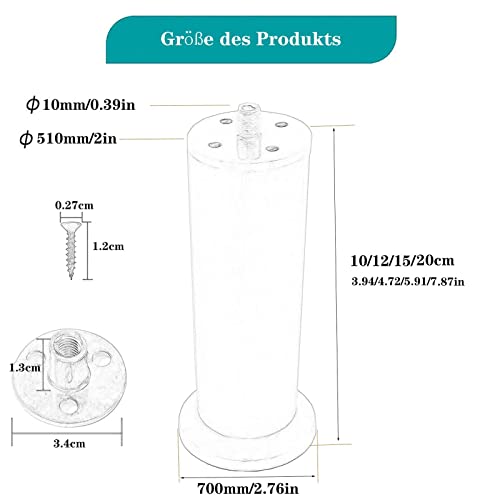 4 piedini per mobili in acciaio inox, 18 cm, gambe...