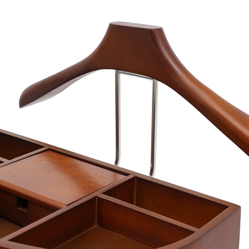 Suit Valet Stands with Drawer & Trouser Holder - Freestanding Wood Suit Rack for Clothes, Hats, Bags | Birch & Iron Bronze, 22 lbs Capacity, Space Saving (Brown) - Thumbnail 7