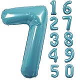 40 Inch Giant Macaron Blue Number 7 Balloon, Helium Mylar Foil Number Balloons for Birthday Party, 7