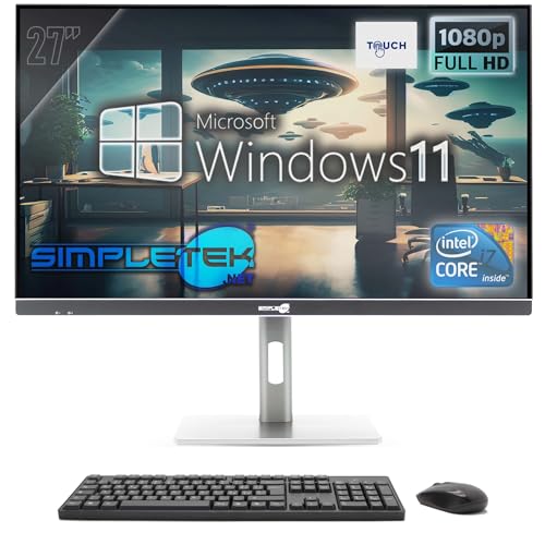 SIMPLETEK - Ordenador todo en uno con pantalla táctil de 27' FHD | Core i7 Windows 11 Pro | 4 GB RAM SSD 480 GB | Webcam integrada POP-UP WiFi6 HDMI PC todo en uno