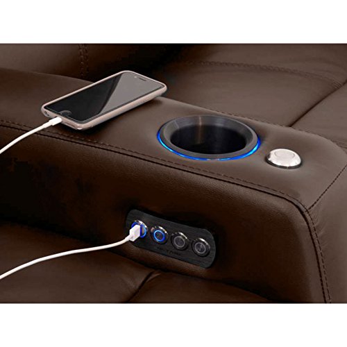 Octane Seating Blaze Xl900 Home Theater Chairs Brown Top-Grain Leather - Power Recline - Accessory Dock - Straight Row Of 4 #TOP4