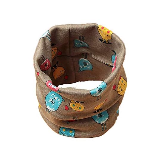 Braga Para El Cuello De Algodón Térmica Infantil Para Niños Y Niñas Doble Capa Con Dibujo Unisex Con Borreguito Forrado Por Dentro Para Invierno Cálido (Monstruo Marrón, Mayor de 2 Años)