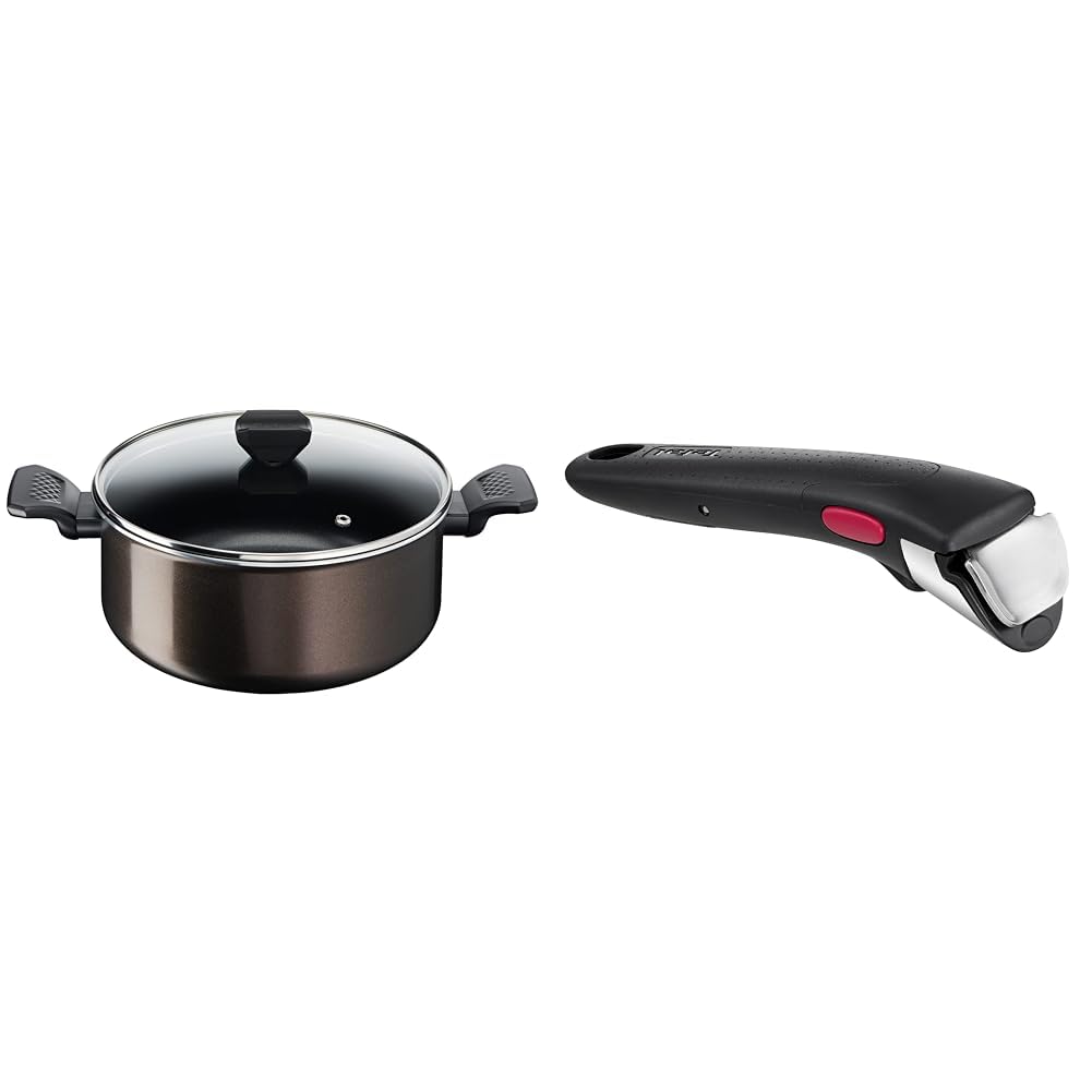 Tefal Faitout 24 cm (4,7 L), acier allié, revêtement antiadhésif, poignée amovible Ingenio