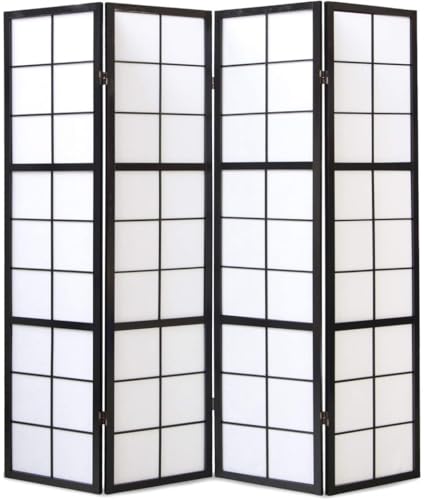 PEGANE Paravent Japonais Shoji en Bois Noir de 4 pans