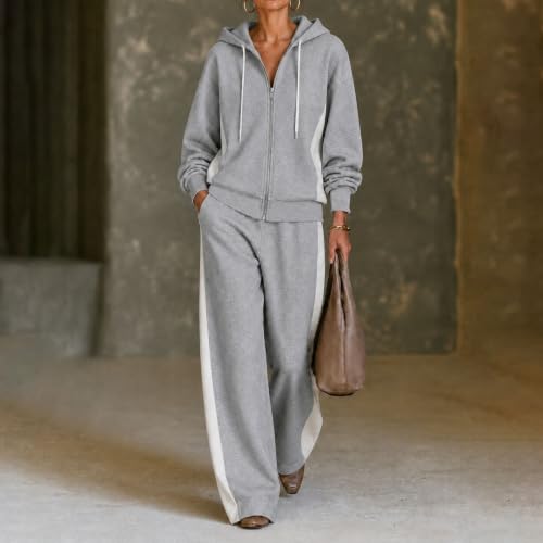 Houjibfa Women Sweatsuits 2 Piece Set Zip Up Hoodie Casual Fall Tracksuits - image 2