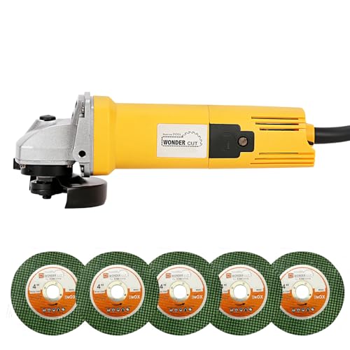 WONDERCUT Angle Grinder WC-AG-801-Y, 850W Heavy Duty, Copper Armature, Disc Dia 4-Inch/100mm, 11000 RPM with 5Pcs Cutting Wheel and Guard