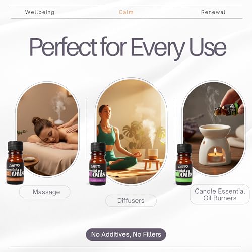 Laeto Essential Oils Set 12 x 5ml | 100% Pure Essential Oils for Diffusers, Burners & Humidifiers | Aromatherapy Oil Gift Collection with Lavender, Peppermint, Lemon, Orange & More - Image 6