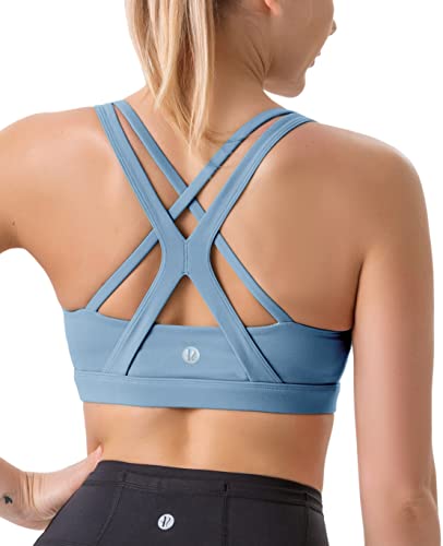 Running Girl Sports Bra For Women, Medium-High Support Criss-Cross Back Strappy Padded Sports Bras Supportive Workout Tops(2825 Blue M) #TOP26