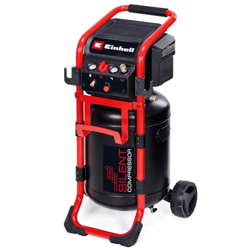 Einhell Silent Compressor 1650W Max. 10 Bar 50L Tank 270 L/M Intake Capacity 70 dB Whisper Quiet Compressor 2 Pressure Gauges Pressure Reducer Oil-Free TE-AC 270/50