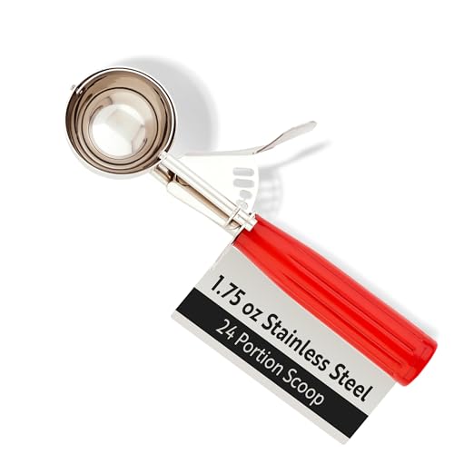 Restaurantware 1.75 Ounce Portion Scoop, 1 Trigger Release Stainless Steel Cookie Scoop - With Red Handle, Stainless Steel Disher, For Portion Control, Cookie Dough, Cupcake Batter, Or Ice Cream