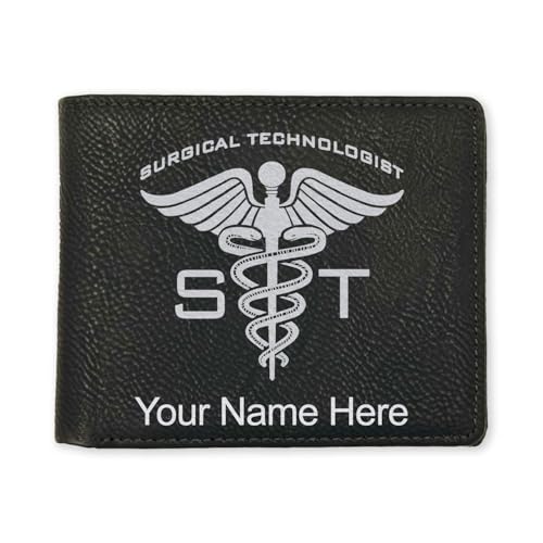 LaserGram Faux Leather Bi-Fold Wallet, ST Surgical Technologist, Personalized Engraving Included (Black with Silver)
