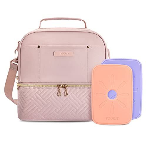 Tourit Lunch Bag Women Double Deck Lunch Box Insulated Lunch Cooler Pink, With Reusable Long-Lasting Slim Ice Packs, Camping Accessories, 2 Packs Pink & Purple #TOP28