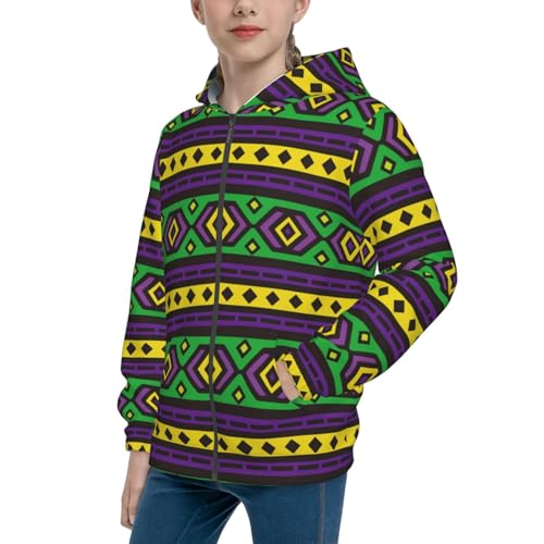Carnival Mardi Gras Kids Pullover Hoodies Boys Zip Up Sweatshirts Girls Athletic Clothes with Pocket Black
