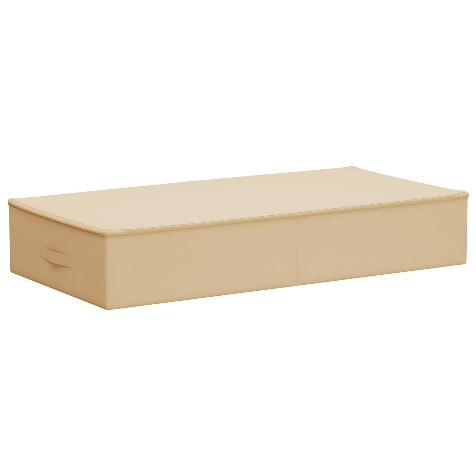 Creme Aufbewahrungsbox aus Vliesstoff 90 x 48 x 15 cm klappbar mit Seitenhenkeln und Weite Öffnung für Schlafzimmer und Wohnzimmer, Ordnungssystem für Haushalt