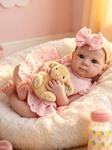 Image of EKOKIZ Lifelike Reborn Baby Doll 20 Inch, Realistic Newborn Girl with Pink Dress & Soft Silicone Vinyl, Handmade Collectible Doll for Kids Gift, Anxiety Relief, Dementia Therapy & Emotional Support