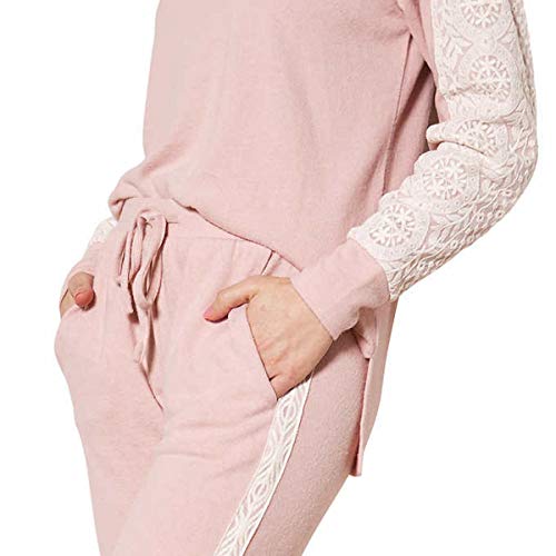 Flora Nikrooz Women's 2 Piece Long Sleeve Lounge Set With Lace, Long Sleeve Top & Jogger Pant (Pink, Small) #TOP3