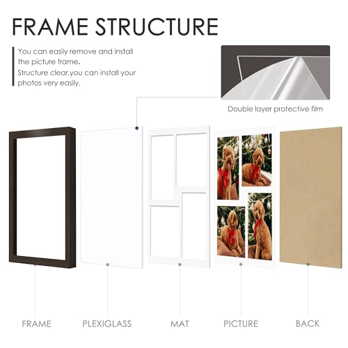 Image of DUENPY 20x20 Collage Picture Frame 8x10 Picture Frame Collage Displays Four 8x10 inch Photos Available Horizontal Wall Mounting Display and Vertical Walnut