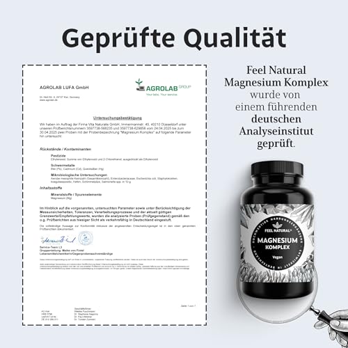 Magnesium Komplex – 180 Kapseln mit 400mg elementarem Magnesium pro Tagesdosis – aus 4 hochwertigen Verbindungen: -Oxid, Citrat, Bisglycinat & -Malat – hochdosiert
