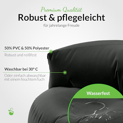 Green Bean Sitzsack Sofa mit Füllmaterial - Lounge im Sitzsack-Design 90x50cm mit ergonomischer Rückenlehne & waschbarem Bezug - Indoor und Outdoor geeignet in Schwarz