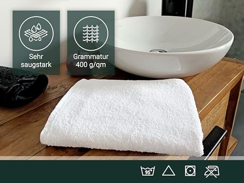 Foto von ZOLLNER 6er Set Handtücher in 50x100 cm - saugstarke und weiche Badetücher in weiß - mit praktischem Aufhänger - waschbar bis 95°C - Baumwolle - Hotelqualität