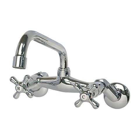 Wall Mounted Kitchen Tap,Victorian Retro Sink Mixer Faucet,Double Cross Handle Chrome,PHASAT HN82 Cover