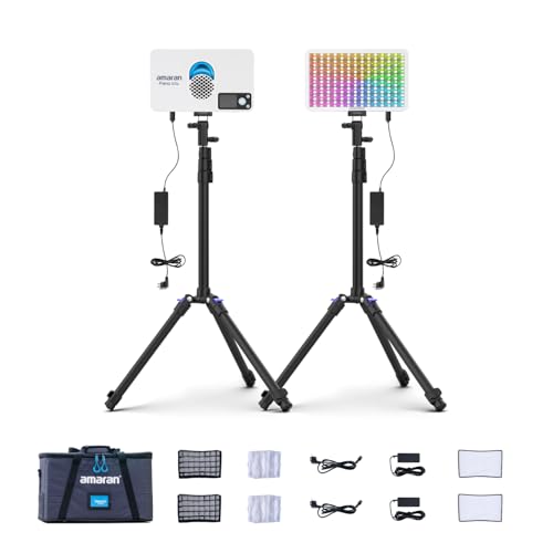 Image of amaran Pano 60c 2-Light Kit Panel Lights,60W RGBWW Full Color LED Video Studio Light,2300~10000K Dimmable Photography Lighting Kit w /Light Stand Stream Light for Video Recording,Game Streaming (White)